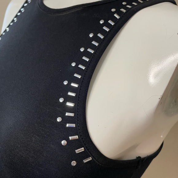 DIVIDED Black High Neck Bodysuit With Edgy Silver Embellishments XS - Picture 6 of 13